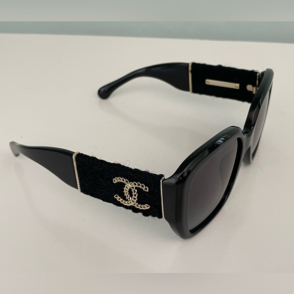 CHANEL Square Sunglasses Acetate & Tweed 5512-A Black Gold NEW main image 11
